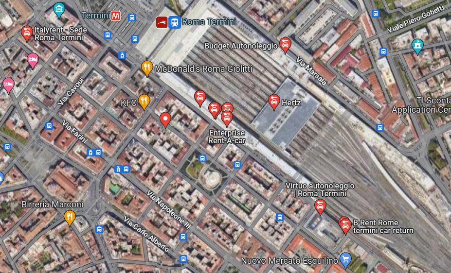 noleggio auto Roma Termini mappa